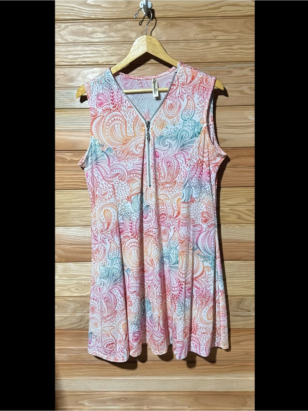 Shoreline Paisley Zip-Front Sleeveless Tunic - Coral, Teal, Pink